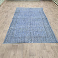 Hand Knotted Vintage Turkish Wool Rug: 6x9 Blue Oushak Carpet