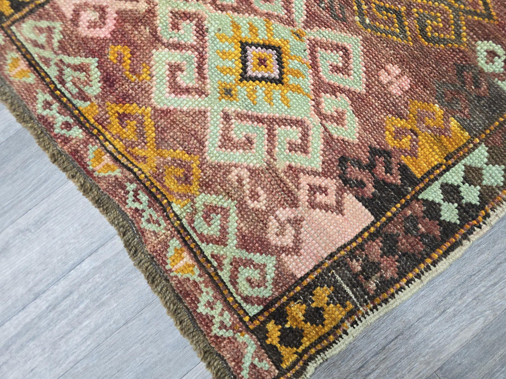 Antique Turkish Wool Rug: Small Oushak Yastik Doormat