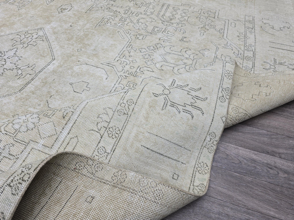 Oversized Neutral Oushak Rug: 9x12 Vintage Turkish Wool Carpet