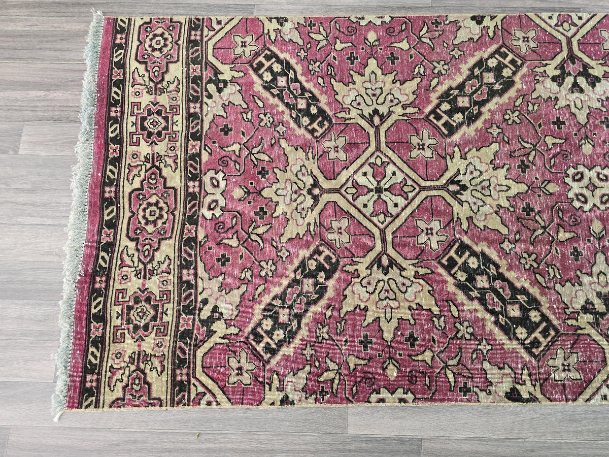 Hand-Knotted Wool Runner Rug: Vintage Floral Bohemian Decor (3.60x13.65 Feet)