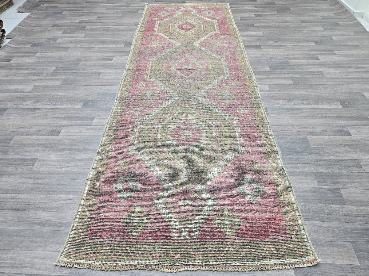 Vintage Turkish Oushak Runner Rug: Hand-Knotted Wool Hallway Rug