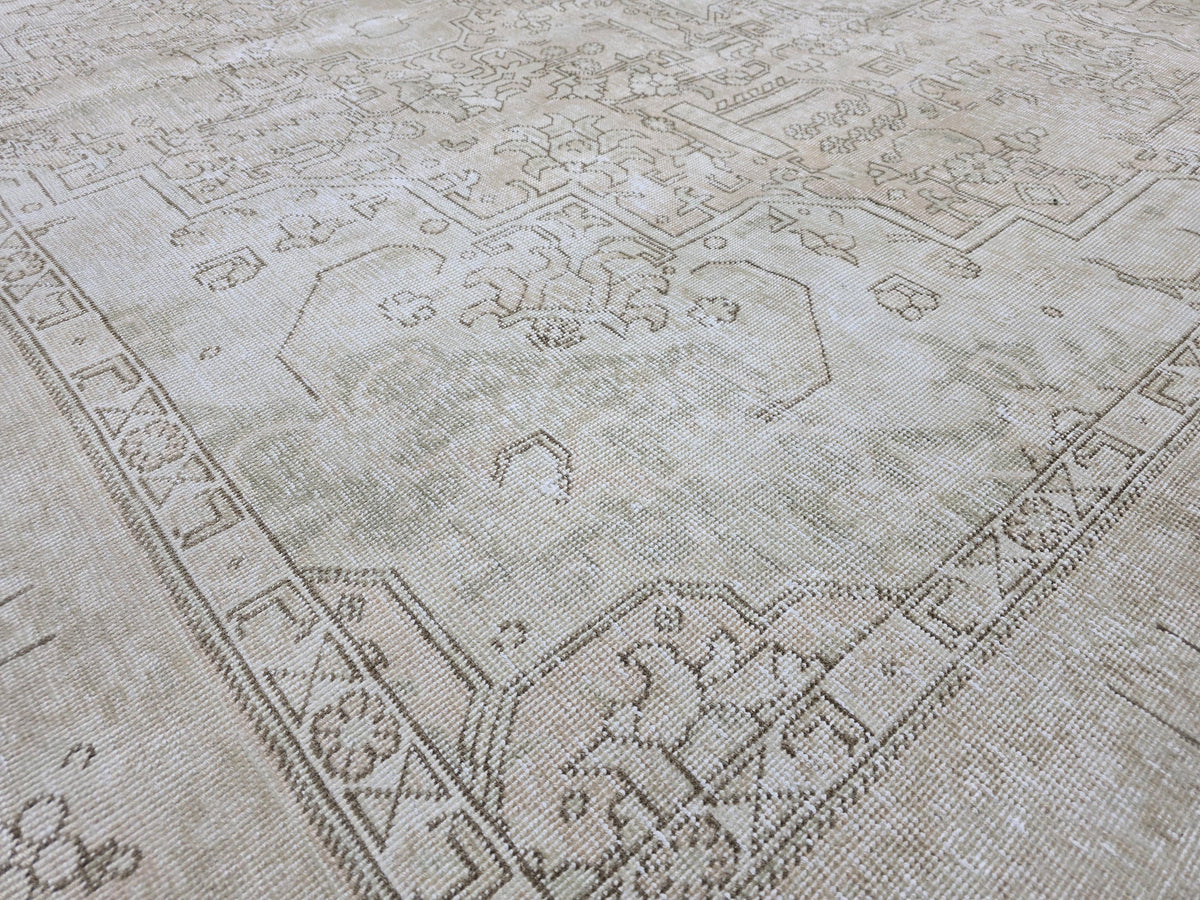 9x12 Vintage Turkish Oushak Rug | 9.45x12.25 ft | Neutral Beige Large Area Rug | Handwoven Anatolian Carpet