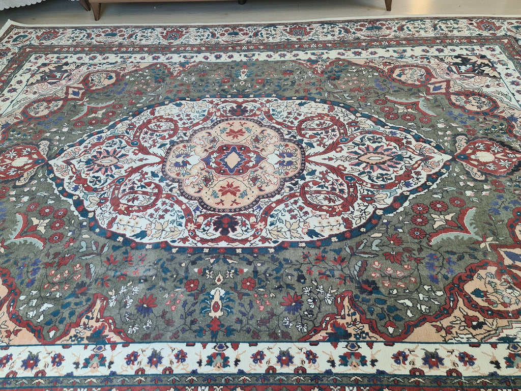 Handmade Oushak Rug 9x13: Large Colorful Vegetable Dyed Wool Oriental Carpet