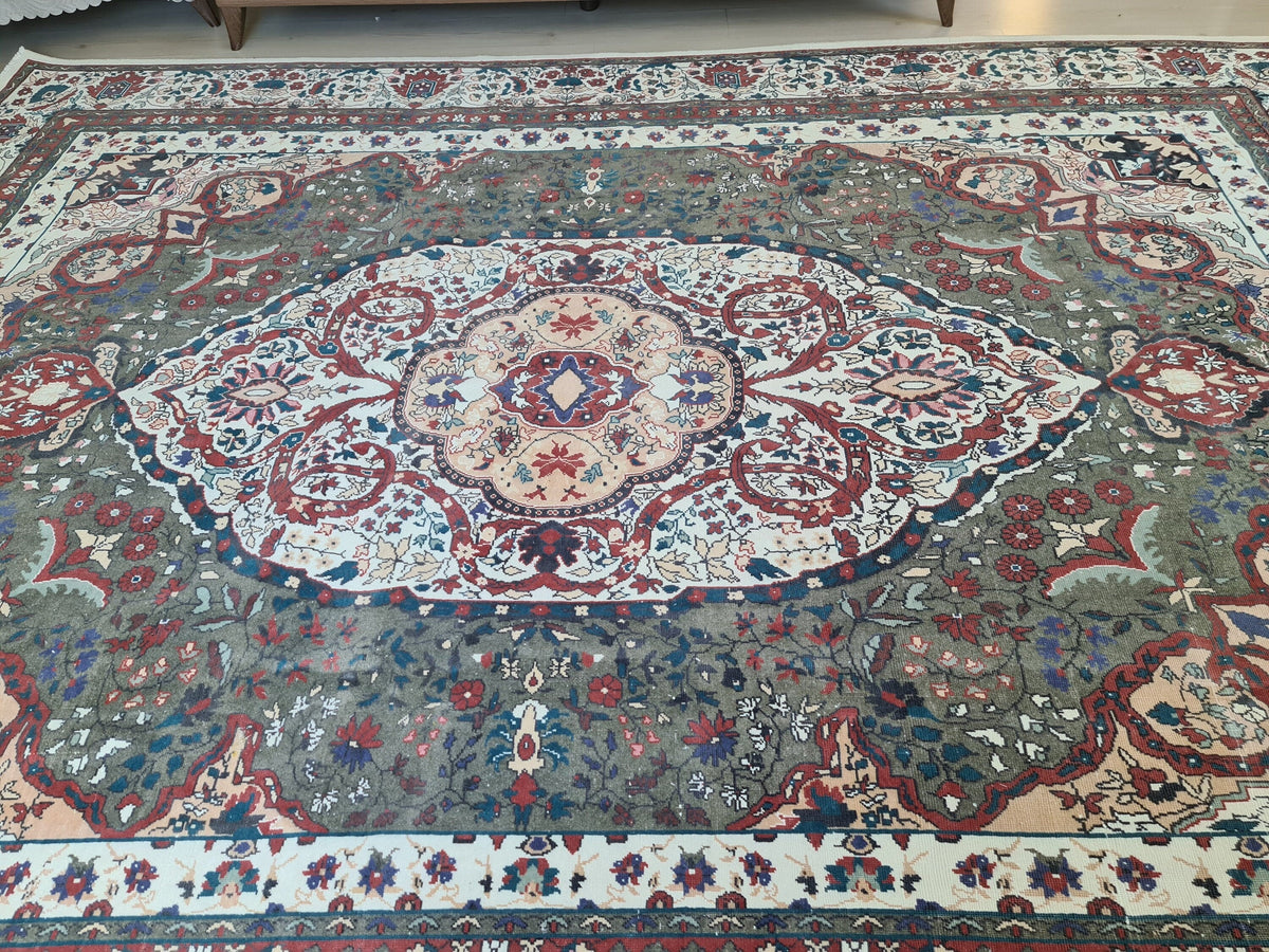 Handmade Oushak Rug 9x13: Large Colorful Vegetable Dyed Wool Oriental Carpet