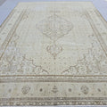 Turkish Rug 9x12 | Large Medallion Area Rug | Hand Knotted Neutral Oushak area rug