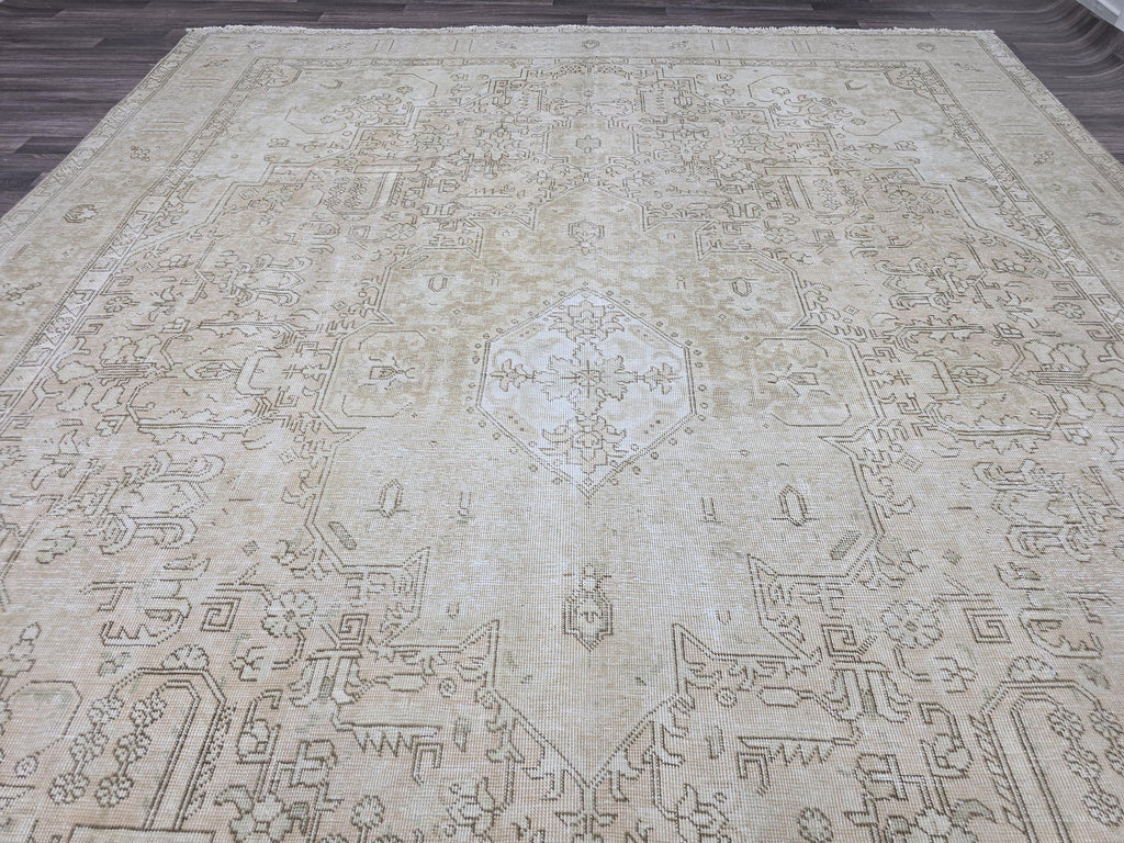 9x12 Vintage Turkish Oushak Rug | 9.45x12.25 ft | Neutral Beige Large Area Rug | Handwoven Anatolian Carpet