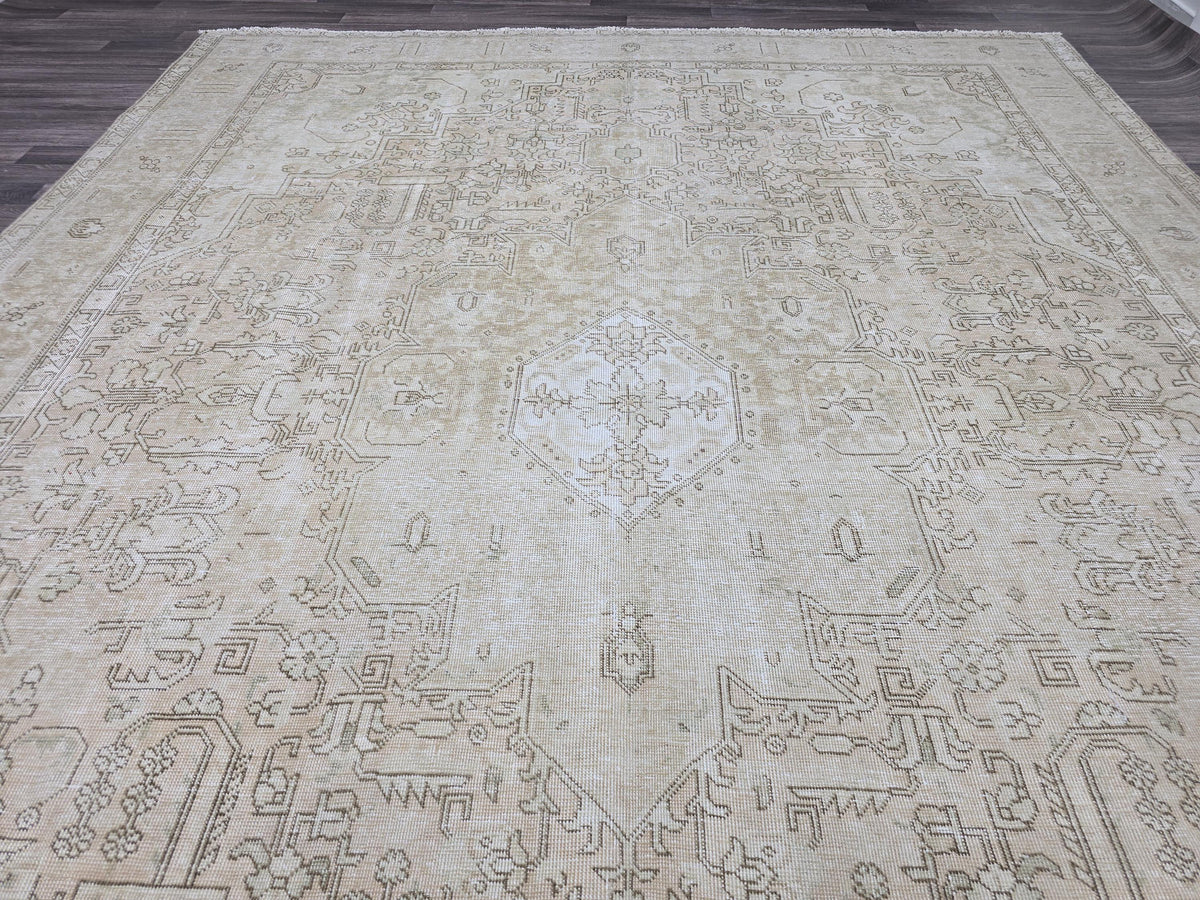 9x12 Vintage Turkish Oushak Rug | 9.45x12.25 ft | Neutral Beige Large Area Rug | Handwoven Anatolian Carpet
