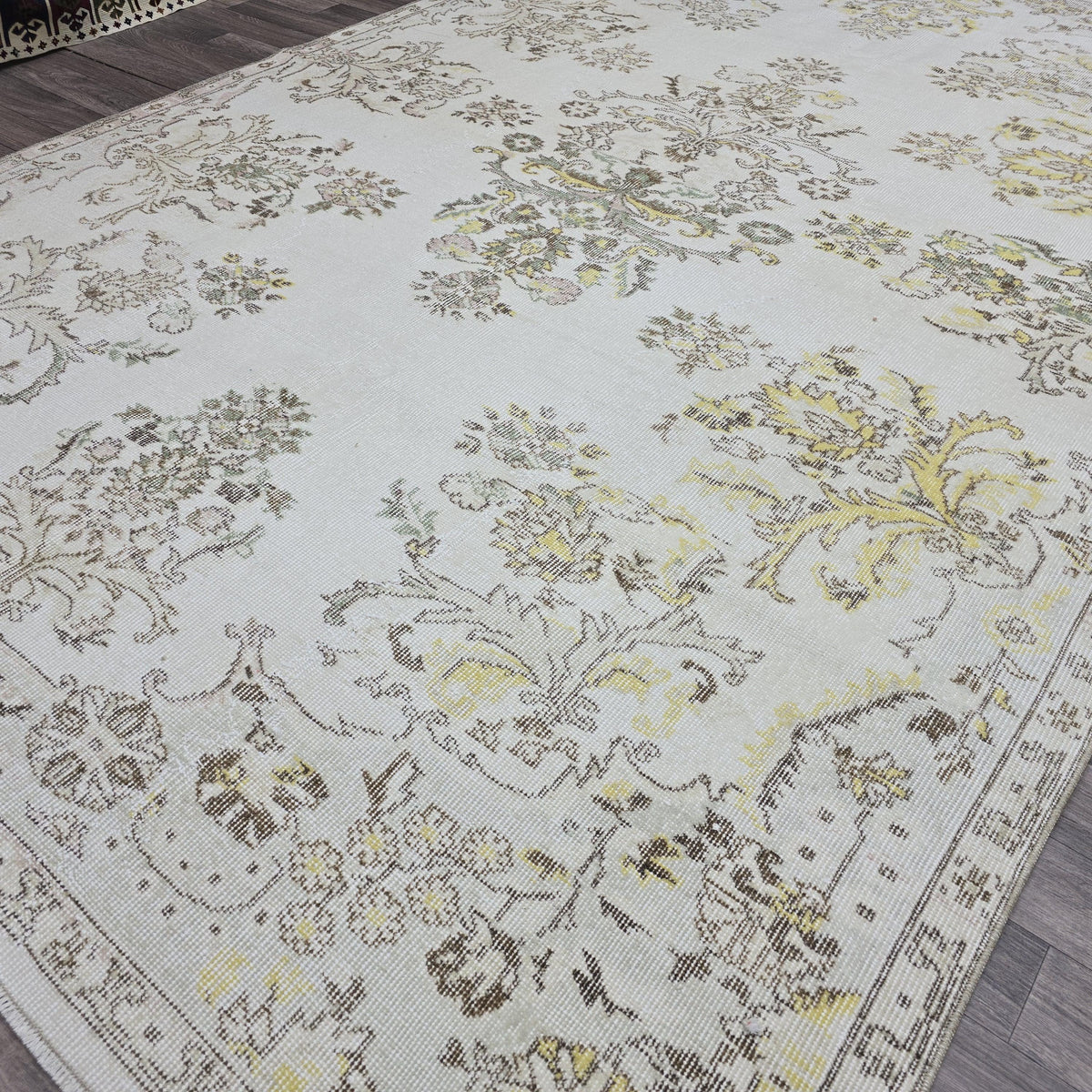 Vintage Rug 7x10 Oushak Rug Ivory Turkish Rug Handmade Wool Carpet Neutral Muted Area Rug For Living Room Bedroom Boho Home Decor