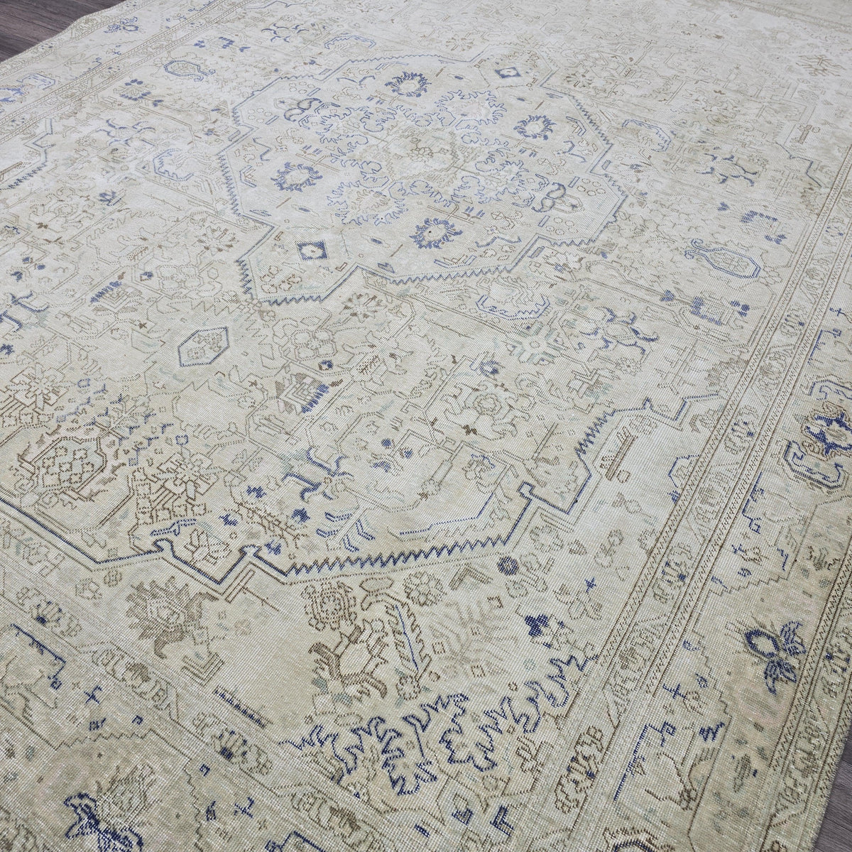Antique Turkish Rug 10x12 Blue Cream Medallion Vintage Wool Area Rug Bedroom
