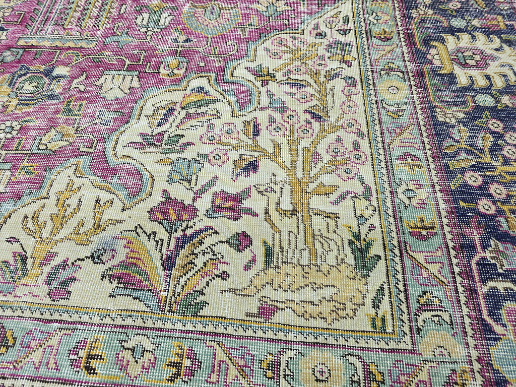 Hand Knotted Oushak Rug 9x13, Bold Magenta Floral Turkish Wool Carpet