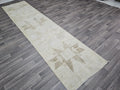 Neutral Vintage Wool Runner: Hand-Knotted Anatolian Oushak Rug (2.80x11.55 ft)