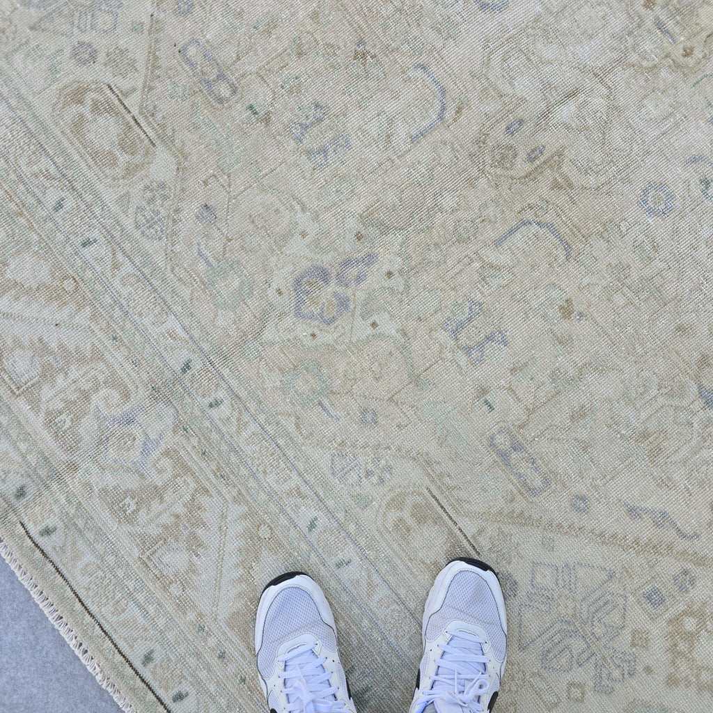Hand-Knotted Neutral Oushak Rug: 8x11 Vintage Turkish Wool Area Rug