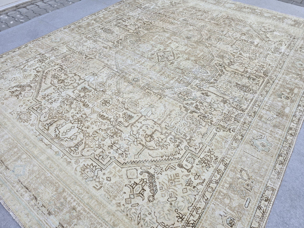 9x12 Neutral  Turkish Arean Rug Hand Knotted Vintage // 9.3x12.20 feet