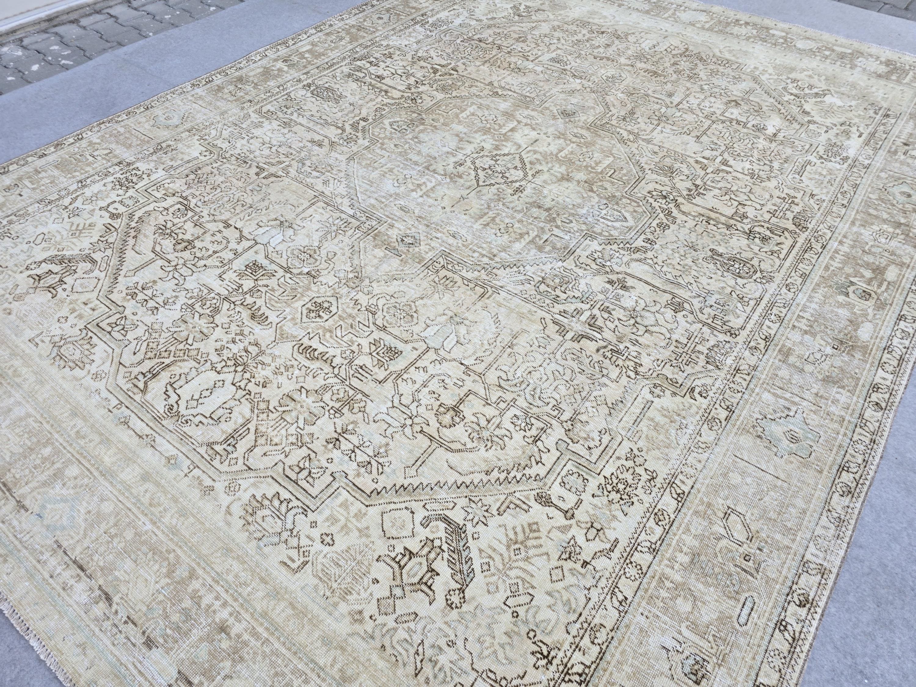 9x12 Neutral  Turkish Arean Rug Hand Knotted Vintage // 9.3x12.20 feet