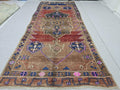 Turkish Oushak Rug 5x13, Vintage Wide Runner Rug, Hand Knotted Wool Kars Rug,  Anatolian Hallway Rug, Brown Red Boho Living Room Carpet