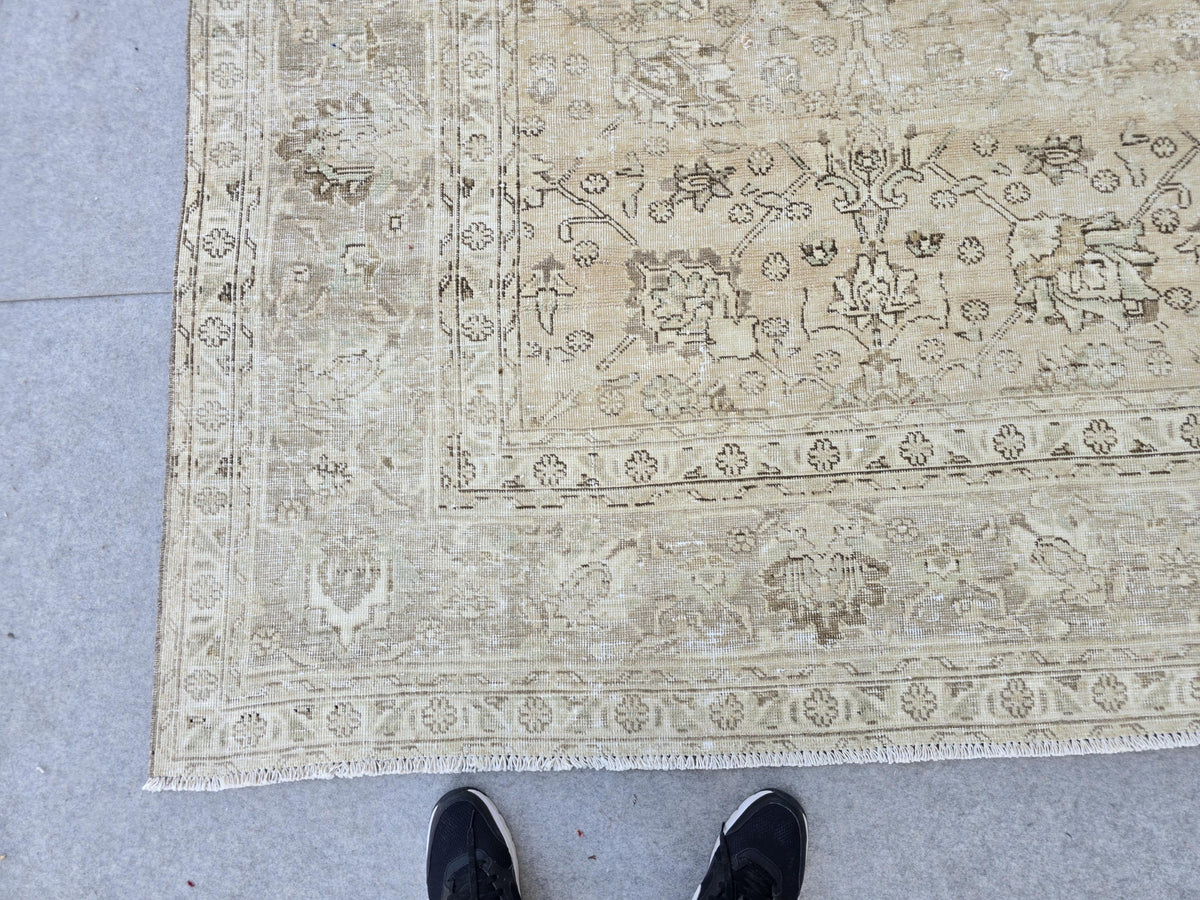 Turkish 9x12 Oushak Rug Neutral : Muted Vintage Wool Carpet  (9.3x12.4 ft)
