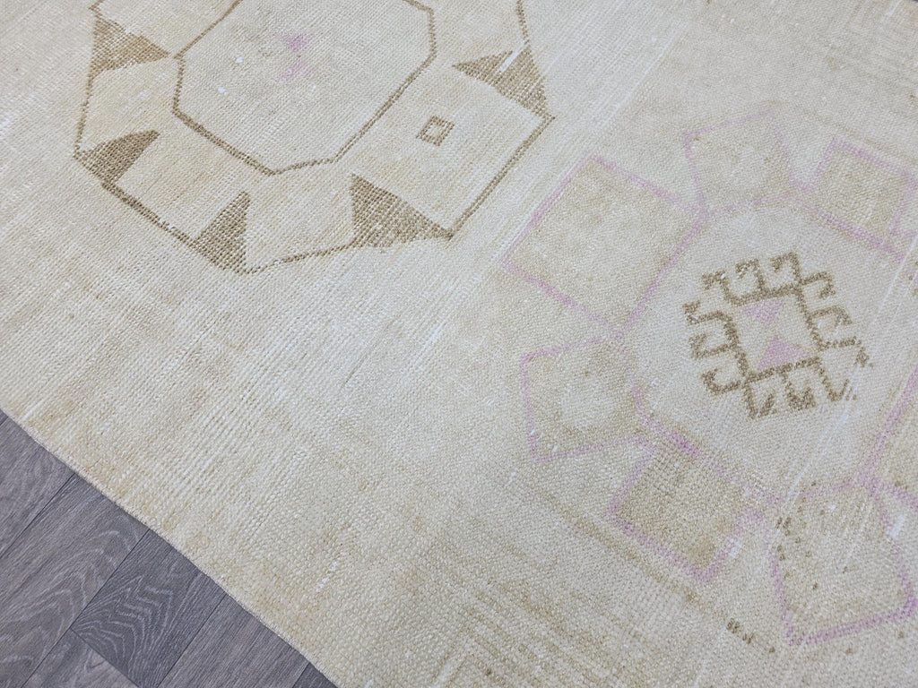 Handwoven Oushak Runner Rug: 3.5x12.7 ft, Neutral Turkish Vintage Rug