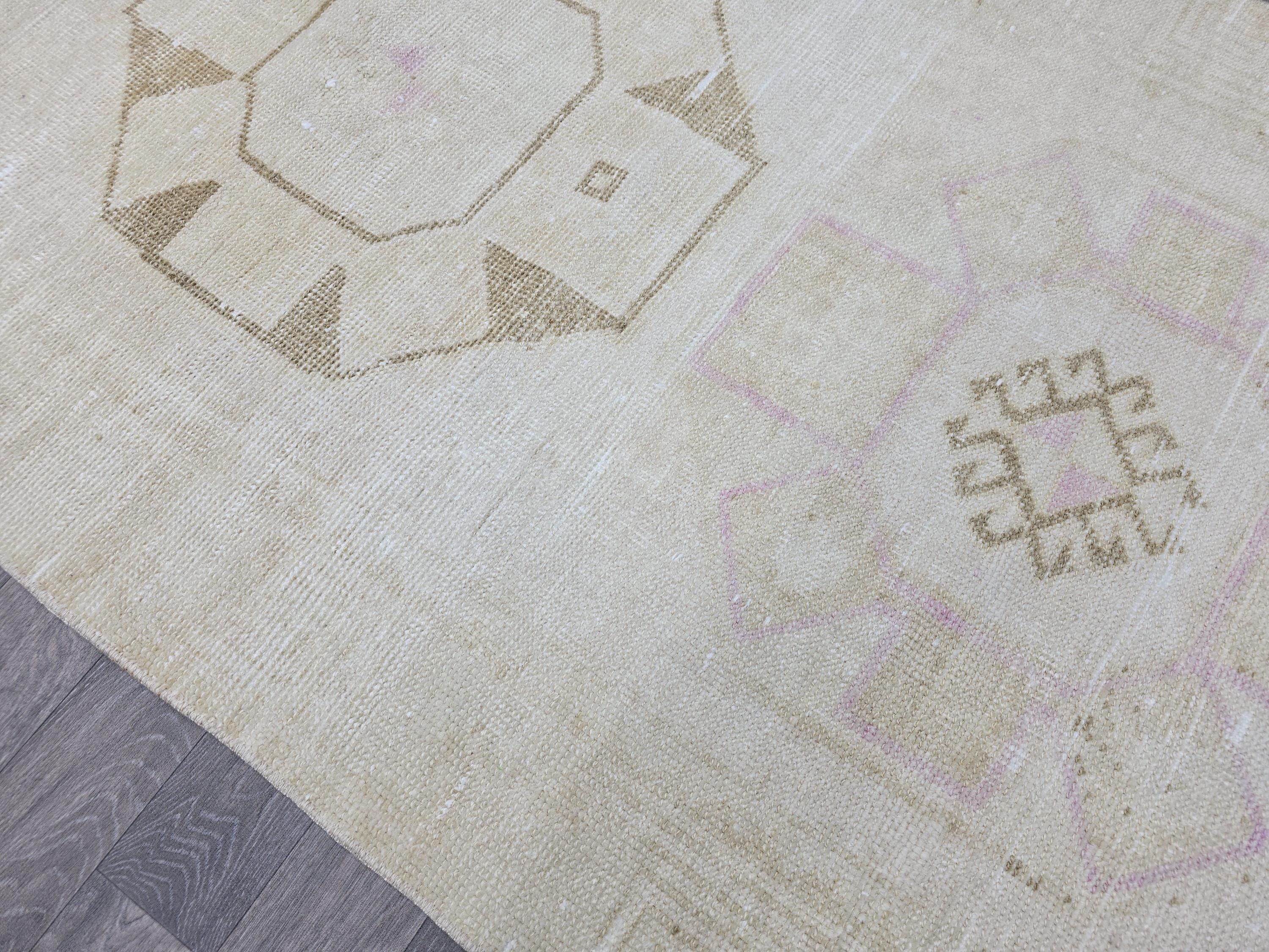 Handwoven Oushak Runner Rug: 3.5x12.7 ft, Neutral Turkish Vintage Rug