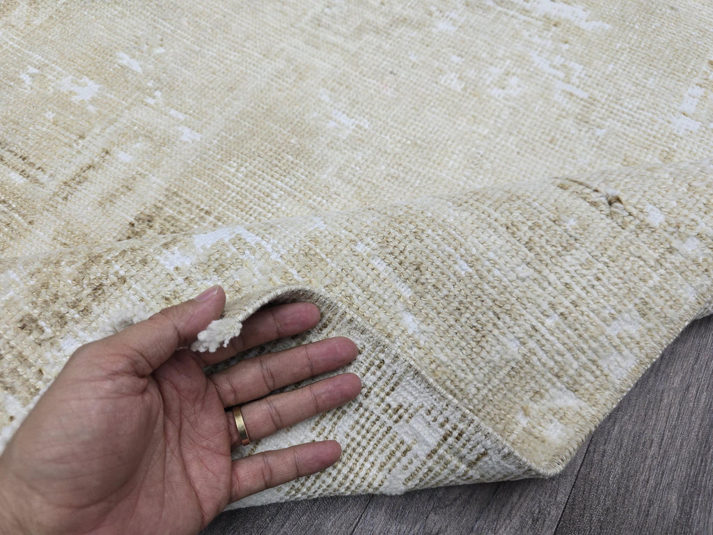 3x4 Neutral Oushak Turkish doormat, wool Vintage Bathmat, Small Turkish Rug
