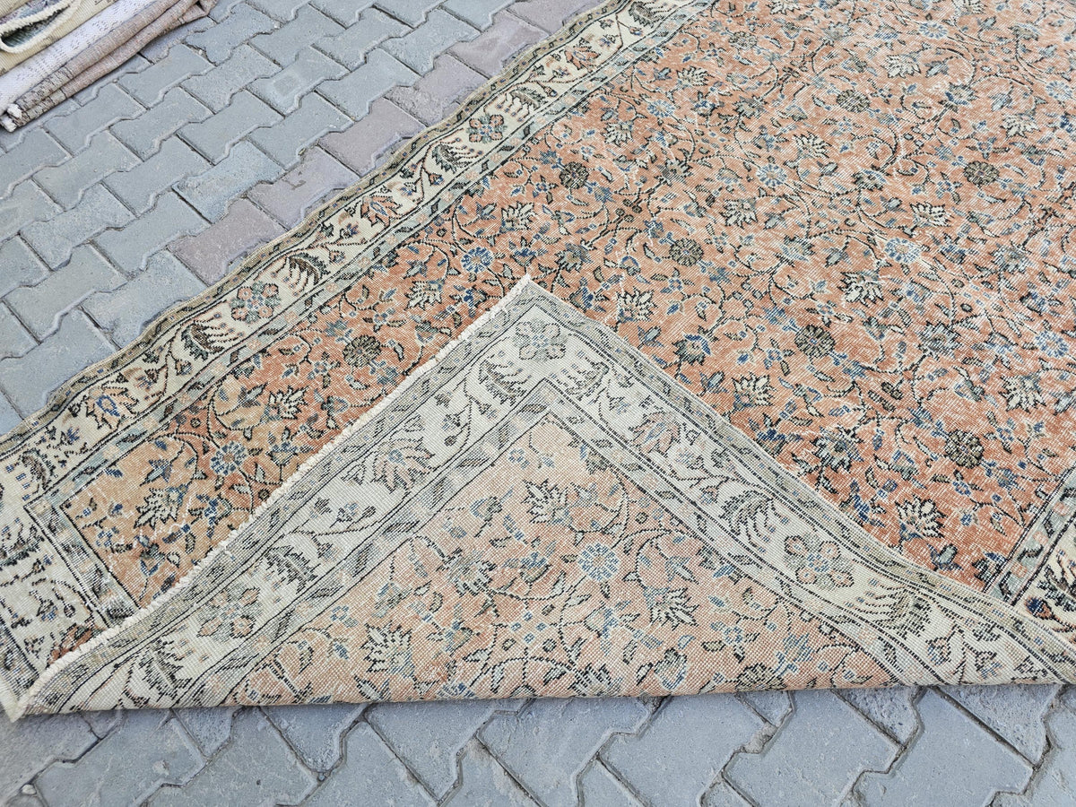 Handmade Wool Oushak Rug 5x9: Vintage Turkish Floral Rug
