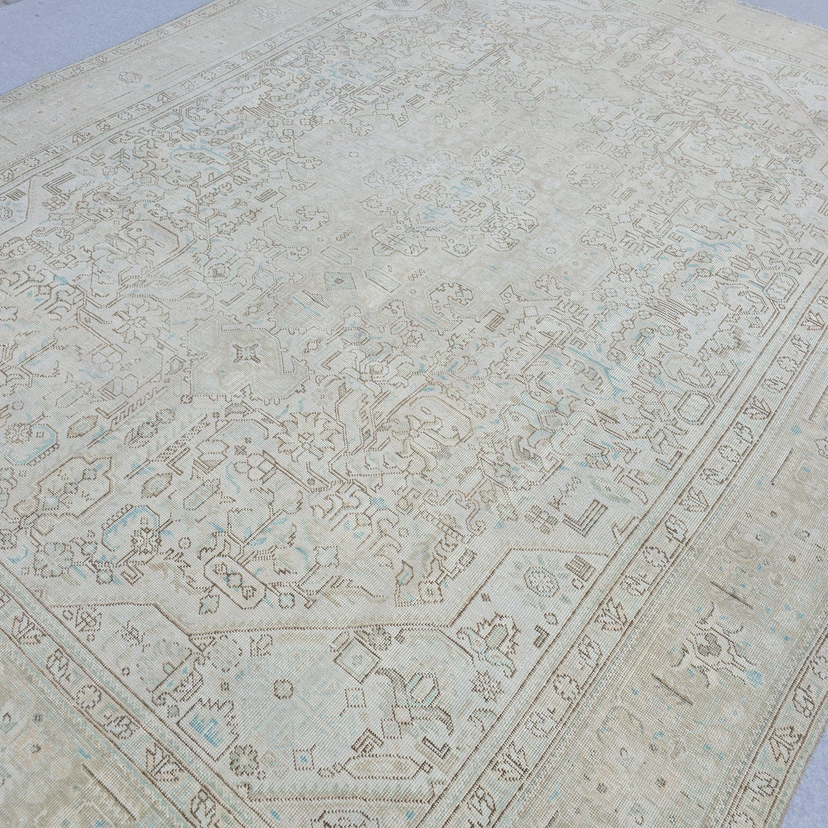Handmade Oushak Wool Rug: Large Vintage Turkish Area Rug (9.60x11.75 ft)