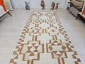 Vintage Wool Oushak Runner Rug: 3x11 Neutral Geometric Turkish Hallway Rug