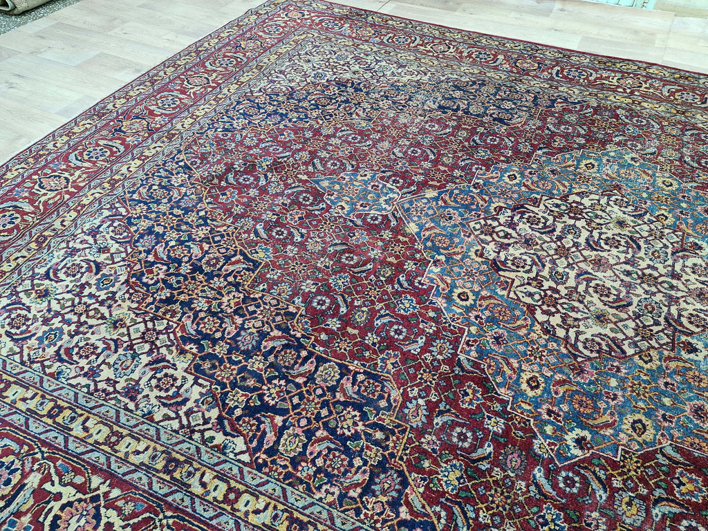 Antique Turkish Keshan Rug - HandKnotted Wool Vegetable Dyed Carpet /9,5x 12,8 feet