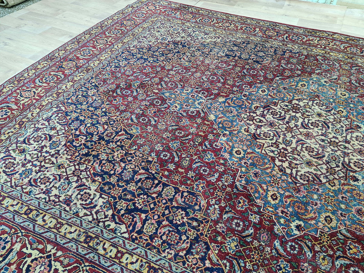Antique Turkish Keshan Rug - HandKnotted Wool Vegetable Dyed Carpet /9,5x 12,8 feet