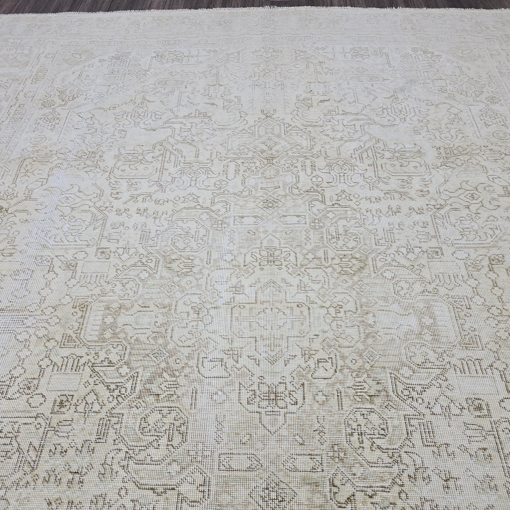 Neutral Oushak 9x12 Area Rug: Handmade Wool Vintage Carpet /9.35x12 feet