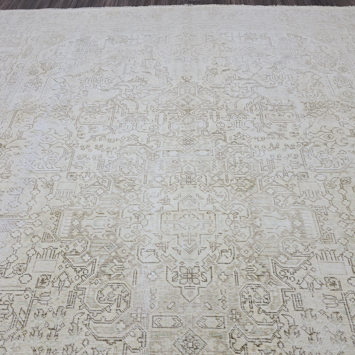 Neutral Oushak 9x12 Area Rug: Handmade Wool Vintage Carpet /9.35x12 feet