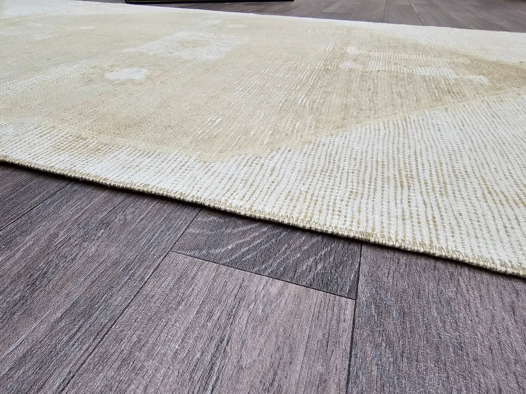 Vintage Turkish Oushak Wool Runner Rug: Neutral Faded Hallway Aisle Rug