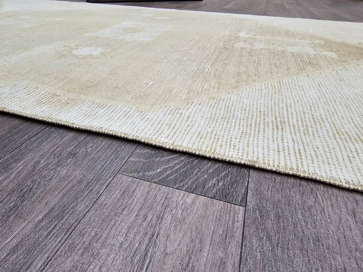 Vintage Turkish Oushak Wool Runner Rug: Neutral Faded Hallway Aisle Rug