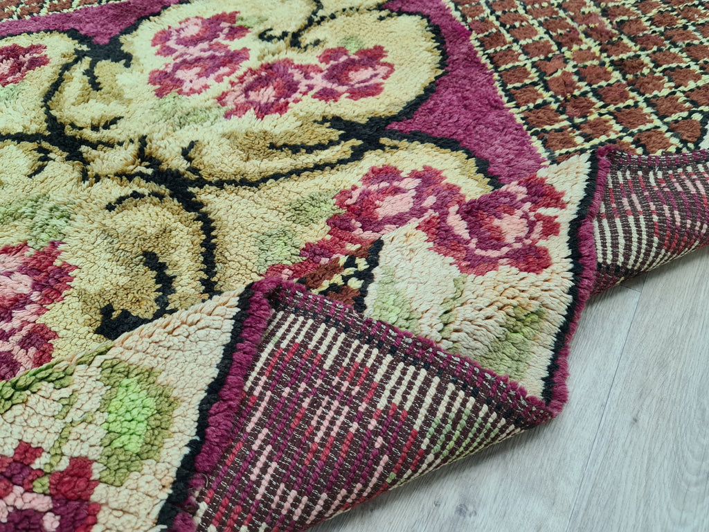 Hand Knotted Wool Oushak Rug: Vintage Turkish High Pile Carpet (6.3x7.25 ft)