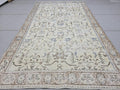 Vintage Turkish Oushak Rug 6x9, Hand Knotted Cream Blue Floral Carpet