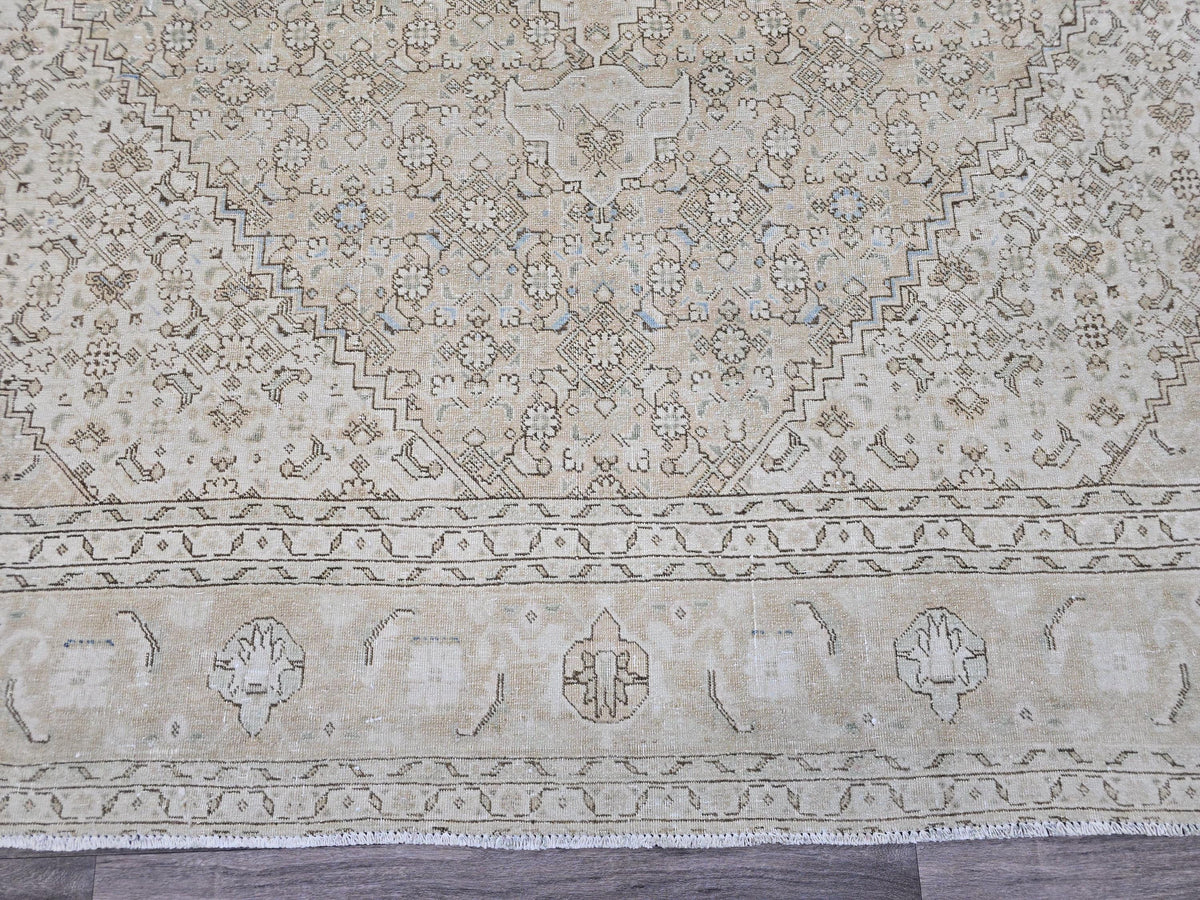 9x12 Vintage Turkish Oushak Rug: Neutral Wool Area Carpet