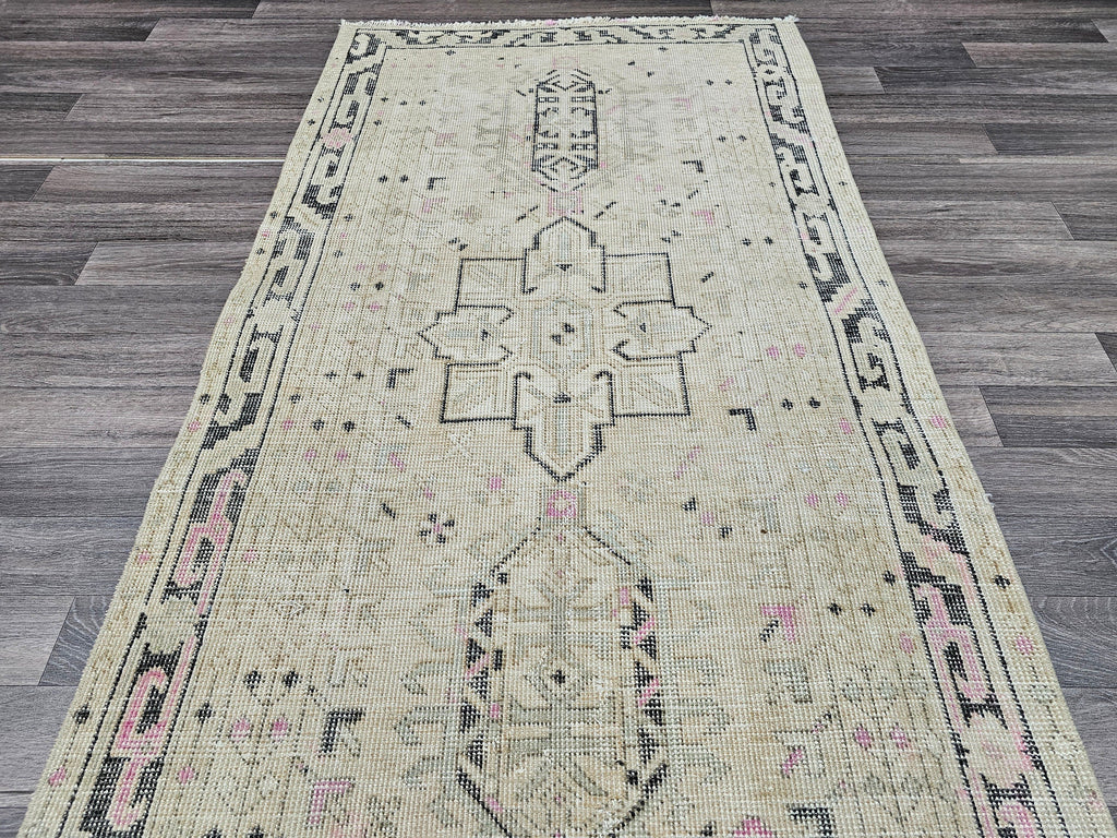 Vintage Turkish Oushak Wool Runner Rug: 3x12 Neutral Hallway Carpet