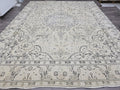 Oversize Cream Turkish Rug 10x12: Muted Vintage Wool Carpet