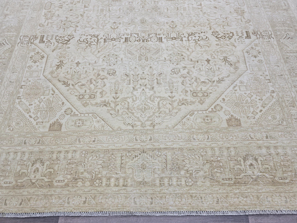 9.5x12.60 feet Handmade Wool Oushak Area Rug Neutral Geometric Beige and Brown rug