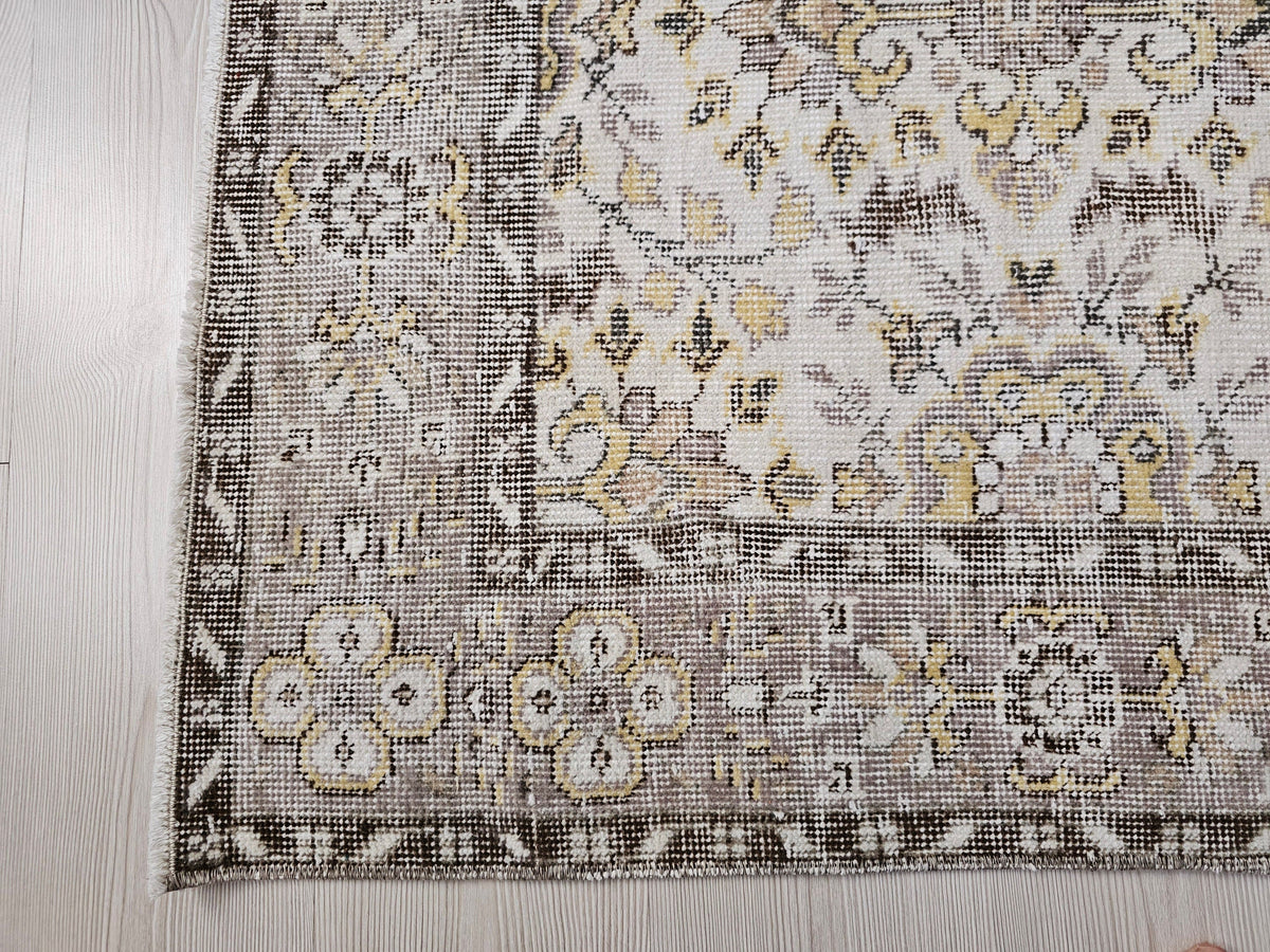5x8 Oushak Vintage Cream Floral Design Wool Turkish Rug - Handmade Wool Oushak Carpet // 5.35x8.30 feet