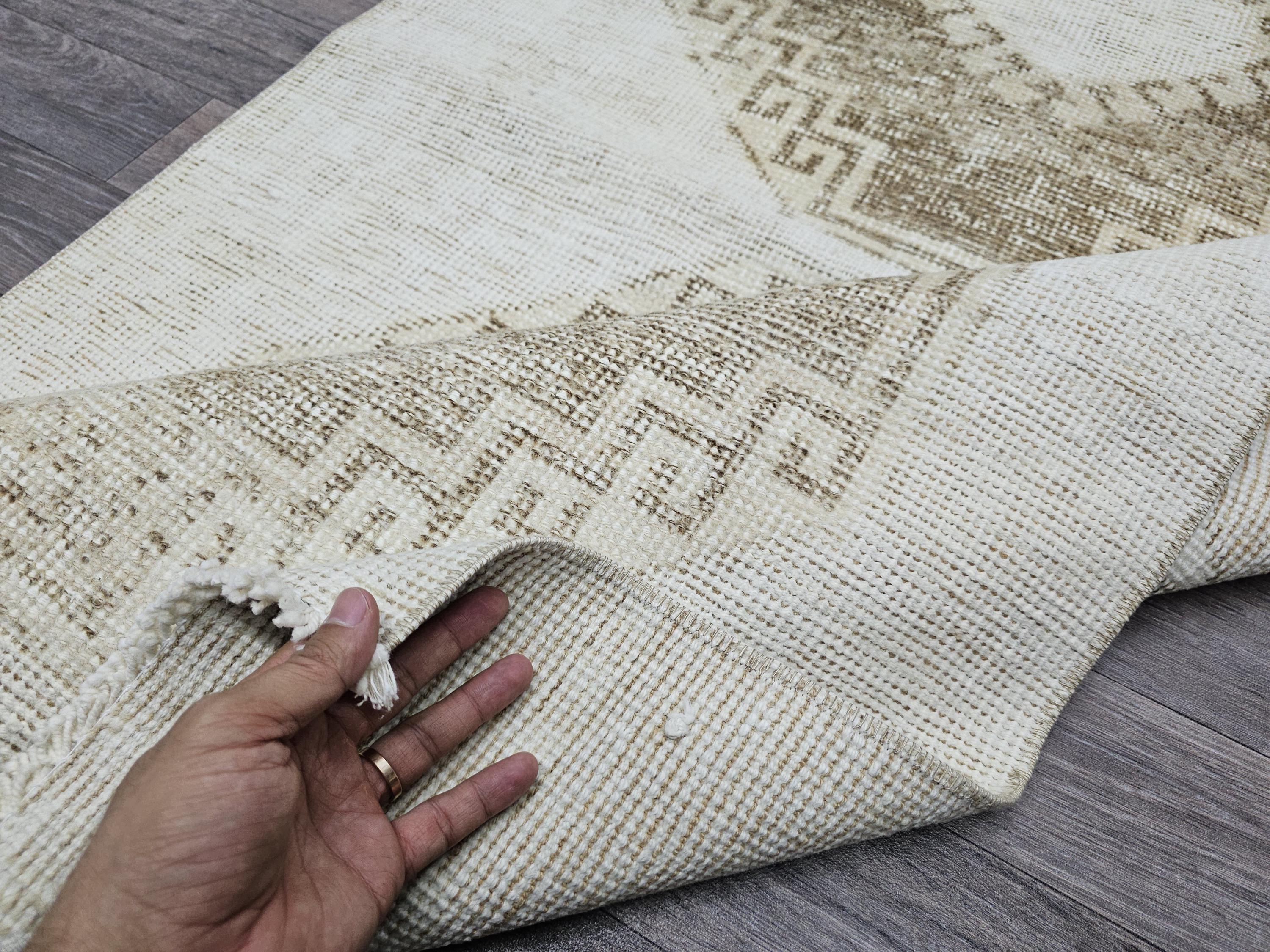 Hand Knotted Wool Turkish Runner 3x12: Neutral Oushak Hallway Rug