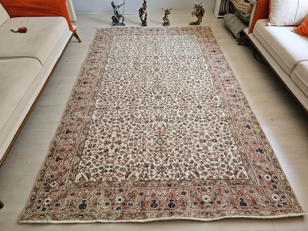 Hand Knotted Turkish Wool Rug: 6x9 Vintage Bohemian Oushak Carpet