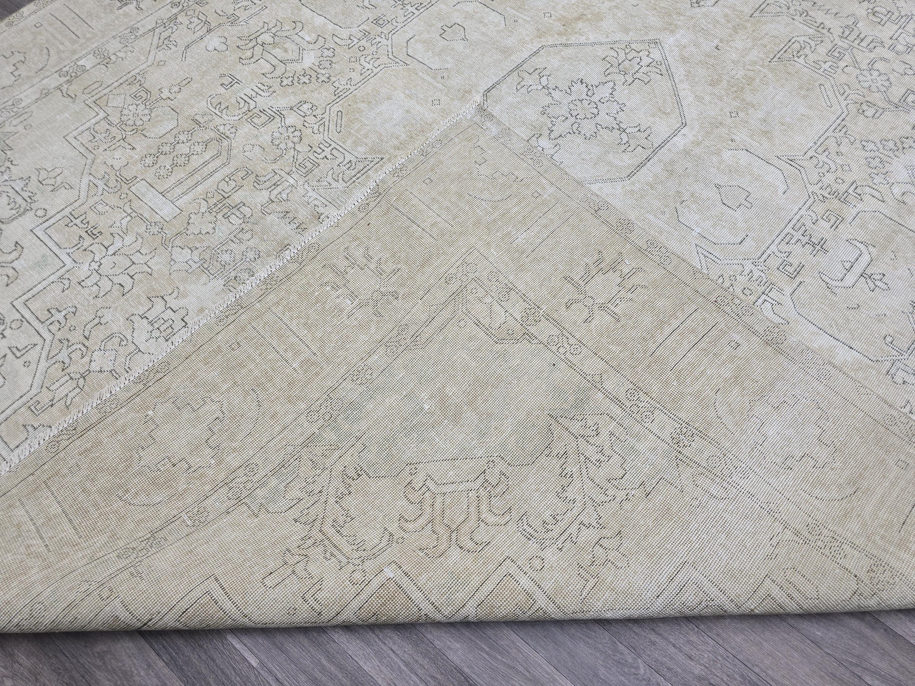 Oversized Oushak Rug 9x12: Hand-Knotted Neutral Vintage Area Rug