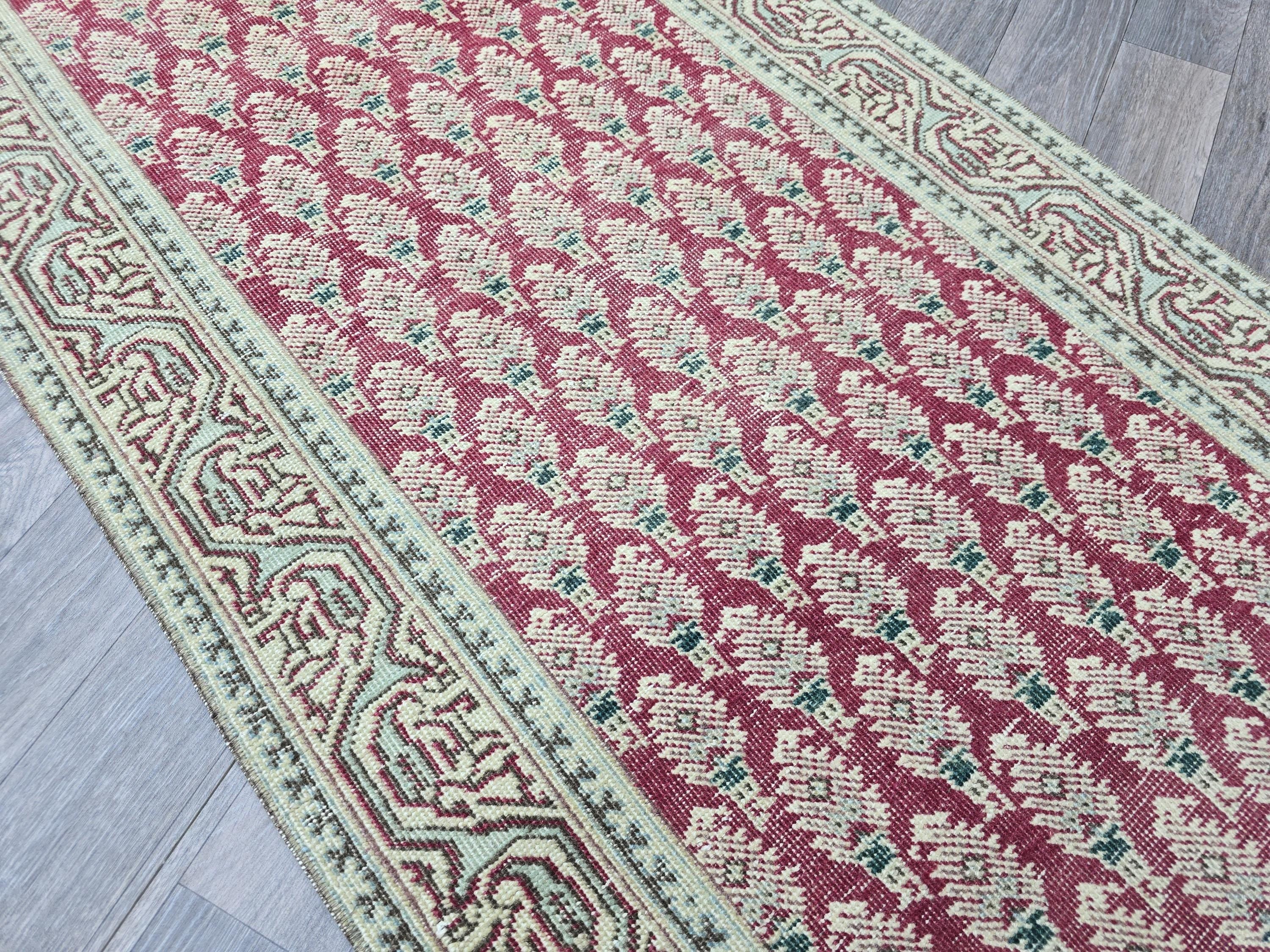 Hand Knotted Oushak Runner: Extra Long Vintage Turkish Hallway Rug