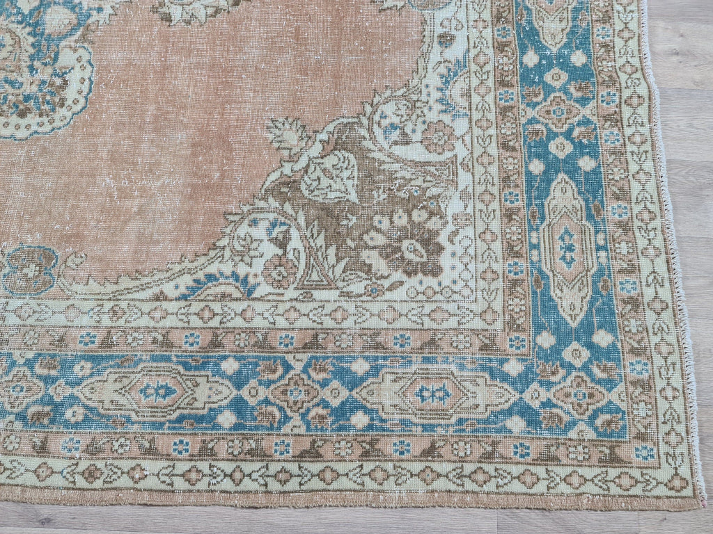 Large Vintage Hand-Knotted Turkish Oushak Wool Rug (7.2 x 10.5 ft)