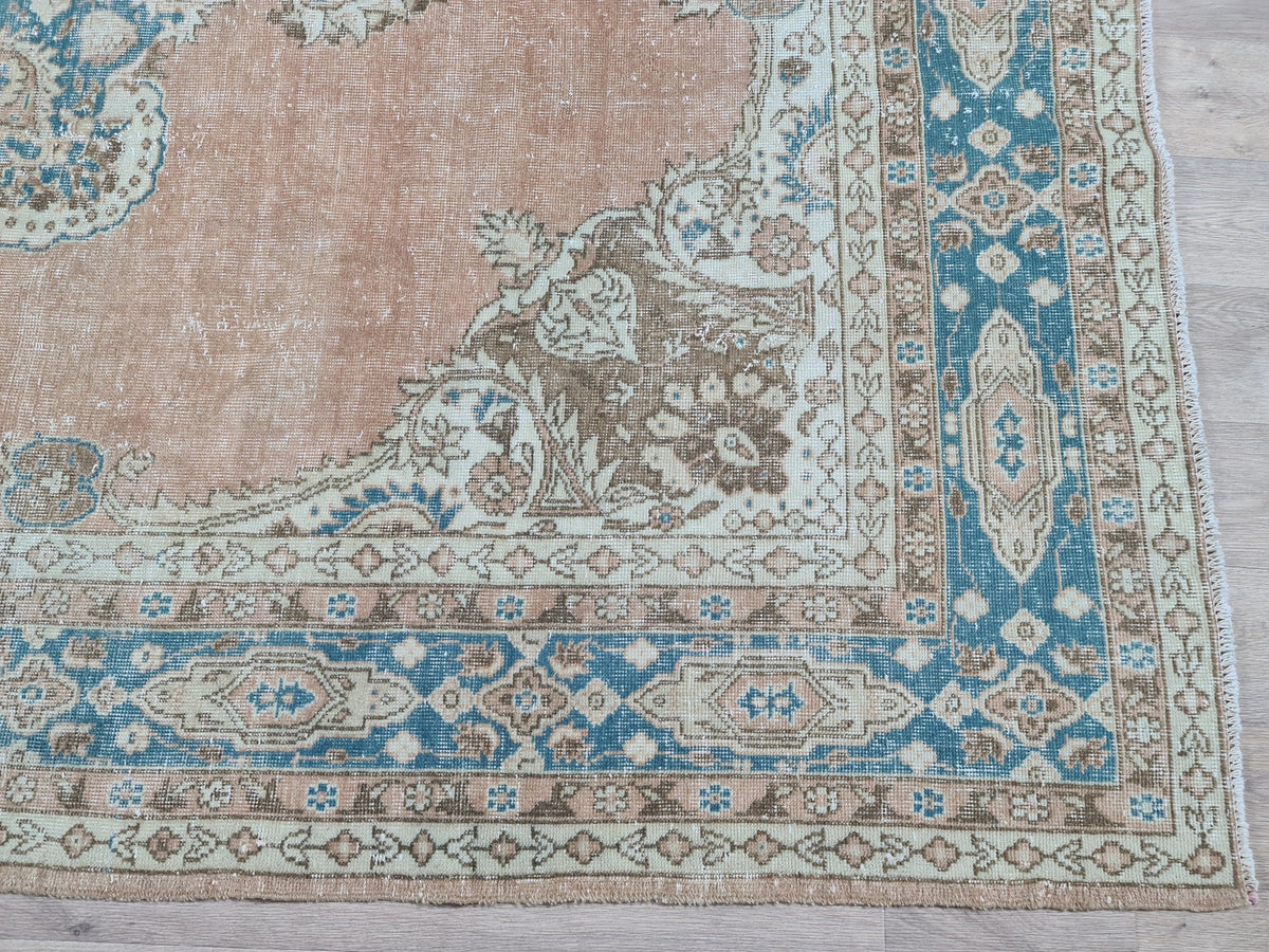 Large Vintage Hand-Knotted Turkish Oushak Wool Rug (7.2 x 10.5 ft)