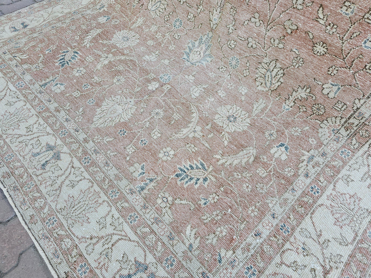7x10 Hand-Knotted Turkish Oushak Rug: Faded Oriental Area Carpet