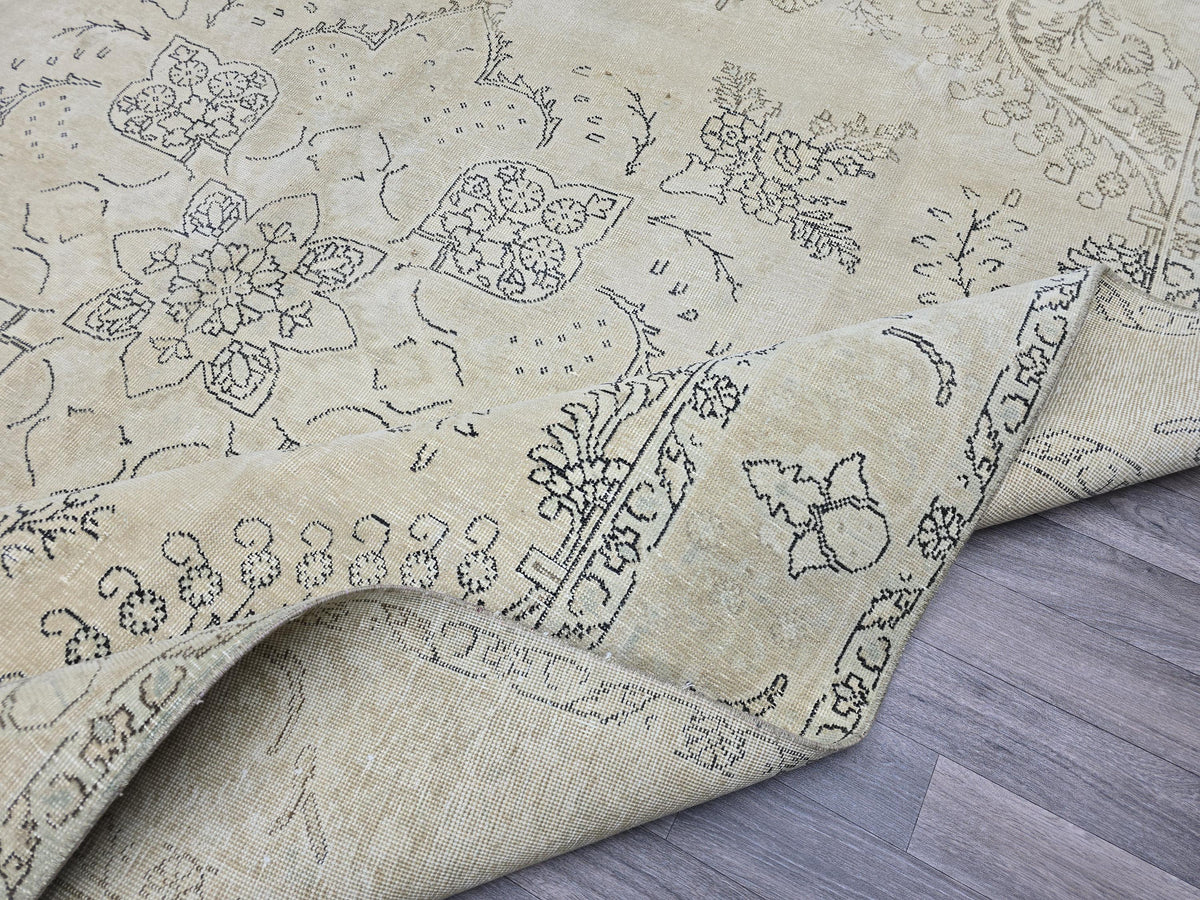 Oversized Turkish Oushak Rug 9x12: Neutral Beige Brown Wool Carpet
