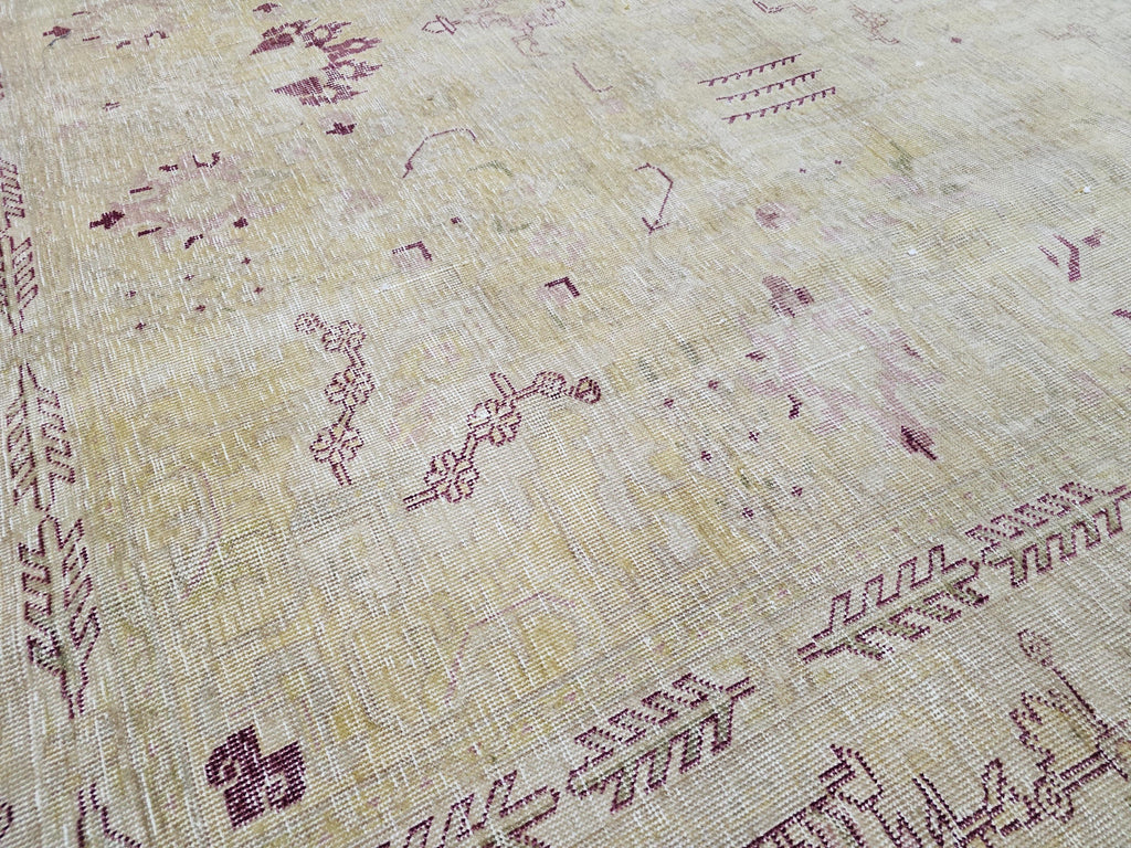 Hand Knotted 9x12 Wool Heriz Rug: Neutral Beige Brown Anatolian Carpet