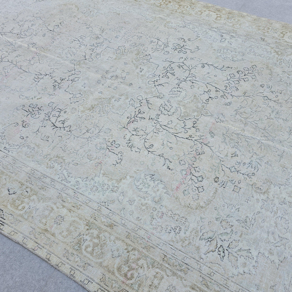 Vintage Hand-Knotted Turkish Oushak Rug: 7x10 Faded Area Rug