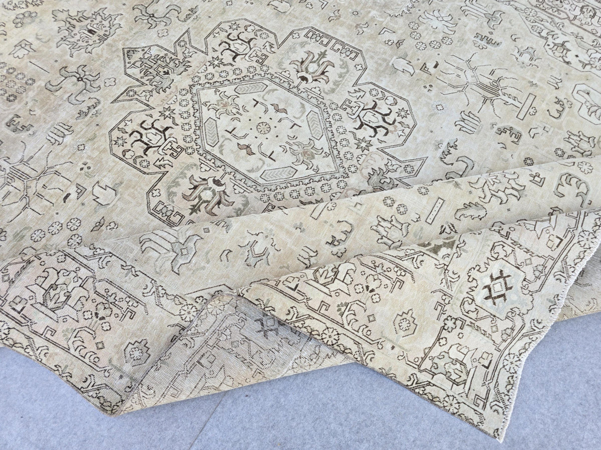 Oushak Rug 10x13, Vintage Hand Knotted Wool Turkish Rug, Ivory Olive Green Medallion Area Rug for Living Room, Large Antique Carpet